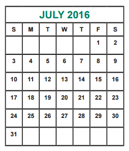District School Academic Calendar for Hicks Elementary School for July 2016