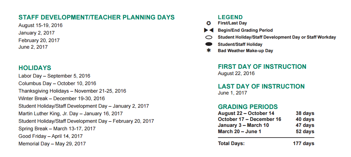 District School Academic Calendar Key for Miller Intermediate