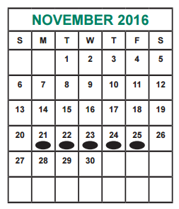 District School Academic Calendar for Alief Learning Ctr (6-12) for November 2016