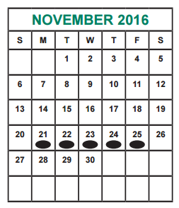 District School Academic Calendar for Alief Learning Ctr (k6) for November 2016