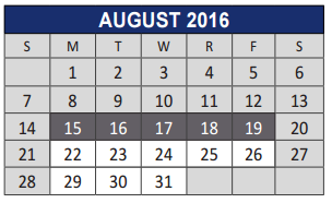 District School Academic Calendar for Anderson Elementary School for August 2016
