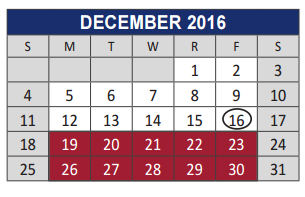 District School Academic Calendar for Story Elementary School for December 2016