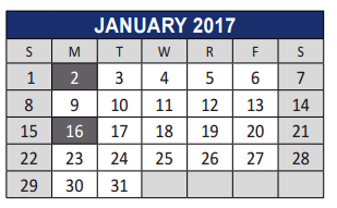 District School Academic Calendar for Rountree Elementary School for January 2017