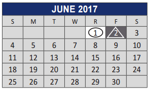 District School Academic Calendar for Reed Elementary School for June 2017