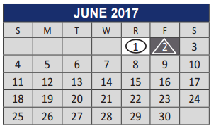 District School Academic Calendar for Lowery Freshman Center for June 2017