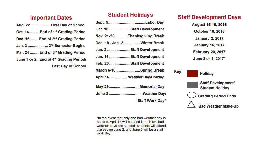 District School Academic Calendar Key for Rountree Elementary School