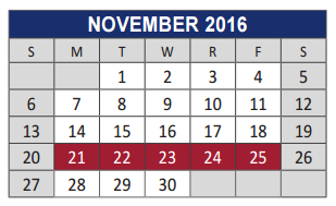 District School Academic Calendar for Rountree Elementary School for November 2016
