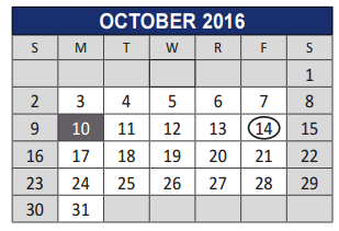 District School Academic Calendar for Lowery Freshman Center for October 2016