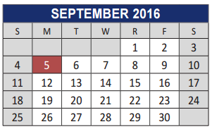 District School Academic Calendar for Anderson Elementary School for September 2016