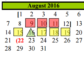 District School Academic Calendar for Longfellow Elementary for August 2016