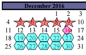District School Academic Calendar for Brazoria Co J J A E P for December 2016