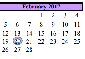 District School Academic Calendar for Brazoria Co J J A E P for February 2017