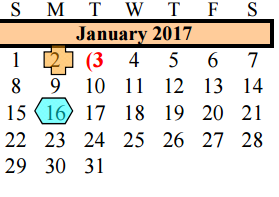District School Academic Calendar for Brazoria Co J J A E P for January 2017