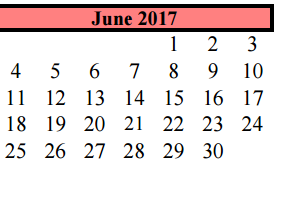 District School Academic Calendar for G W Harby Junior High for June 2017