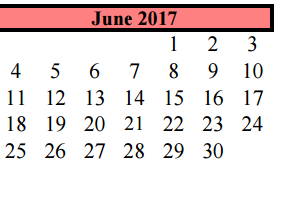 District School Academic Calendar for Alvin Elementary for June 2017