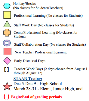 District School Academic Calendar Legend for Alvin Junior High