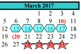 District School Academic Calendar for Brazoria Co J J A E P for March 2017