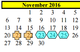 District School Academic Calendar for Alvin Pri for November 2016