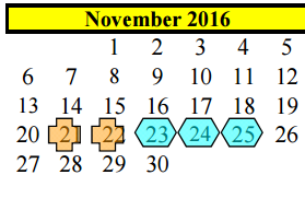 District School Academic Calendar for Brazoria Co J J A E P for November 2016