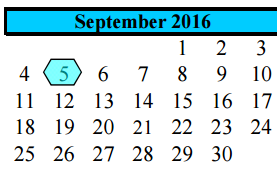 District School Academic Calendar for G W Harby Junior High for September 2016