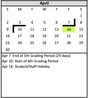 District School Academic Calendar for South Lawn Elementary for April 2017
