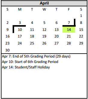 District School Academic Calendar for Amarillo Area Ctr For Advanced Lrn for April 2017