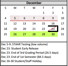 District School Academic Calendar for Lorenzo De Zavala Middle School for December 2016