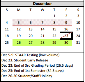 District School Academic Calendar for Amarillo Area Ctr For Advanced Lrn for December 2016