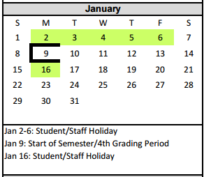 District School Academic Calendar for Crockett Middle for January 2017