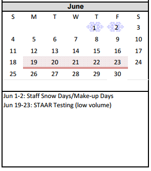 District School Academic Calendar for Amarillo Area Ctr For Advanced Lrn for June 2017