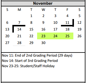 District School Academic Calendar for Amarillo Area Ctr For Advanced Lrn for November 2016