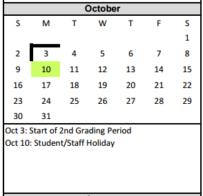 District School Academic Calendar for Woodlands Elementary for October 2016