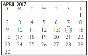 District School Academic Calendar for Kooken Ed Ctr for April 2017