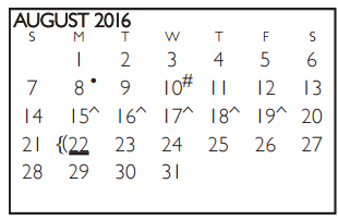 District School Academic Calendar for Sam Houston High School for August 2016