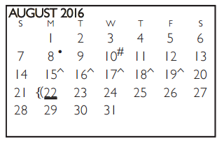 District School Academic Calendar for Bailey Junior High for August 2016