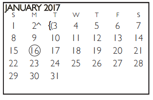 District School Academic Calendar for Hutcheson Junior High for January 2017