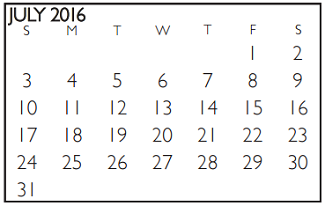 District School Academic Calendar for Special Ed Serv for July 2016
