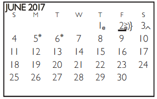 District School Academic Calendar for Wood Elementary for June 2017