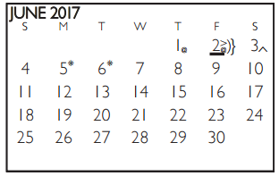 District School Academic Calendar for Workman Junior High for June 2017