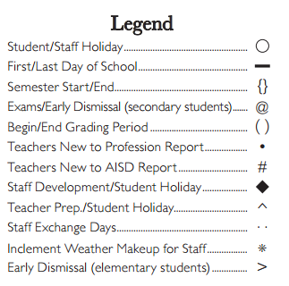 District School Academic Calendar Legend for Homebound