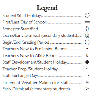 District School Academic Calendar Legend for Swift Elementary