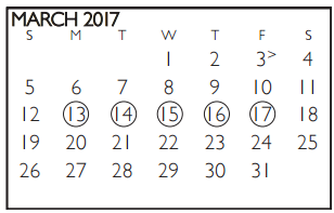 District School Academic Calendar for Jane Ellis Elementary School for March 2017