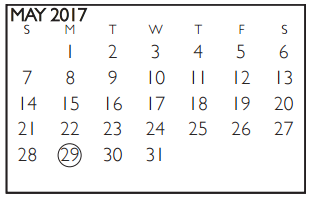 District School Academic Calendar for Sam Houston High School for May 2017