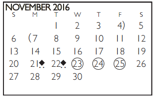 District School Academic Calendar for Swift Elementary for November 2016