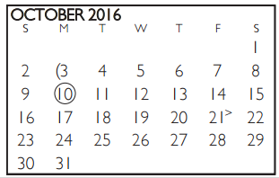 District School Academic Calendar for Ousley Junior High for October 2016