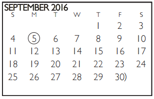 District School Academic Calendar for Swift Elementary for September 2016