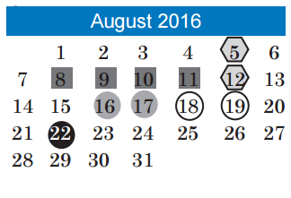 District School Academic Calendar for Zavala Elementary for August 2016