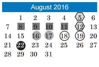 District School Academic Calendar for Summitt Elementary for August 2016