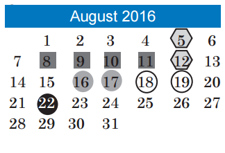 District School Academic Calendar for Southwest Middle School for August 2016