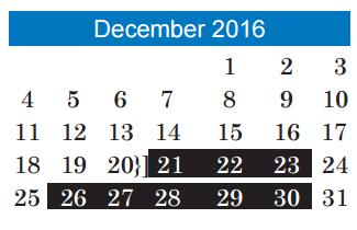 District School Academic Calendar for Summitt Elementary for December 2016